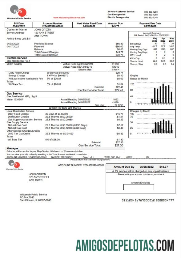 realista Modelo de fatura de serviços públicos WPS dos EUA em formato Word e PDF